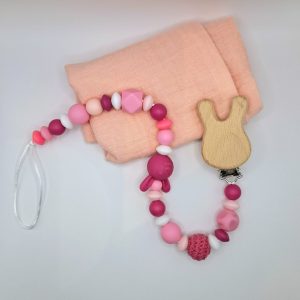 שרוך למוצץ- ארנב ורוד