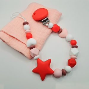 שרוך למוצץ- כוכב אדום ולבבות