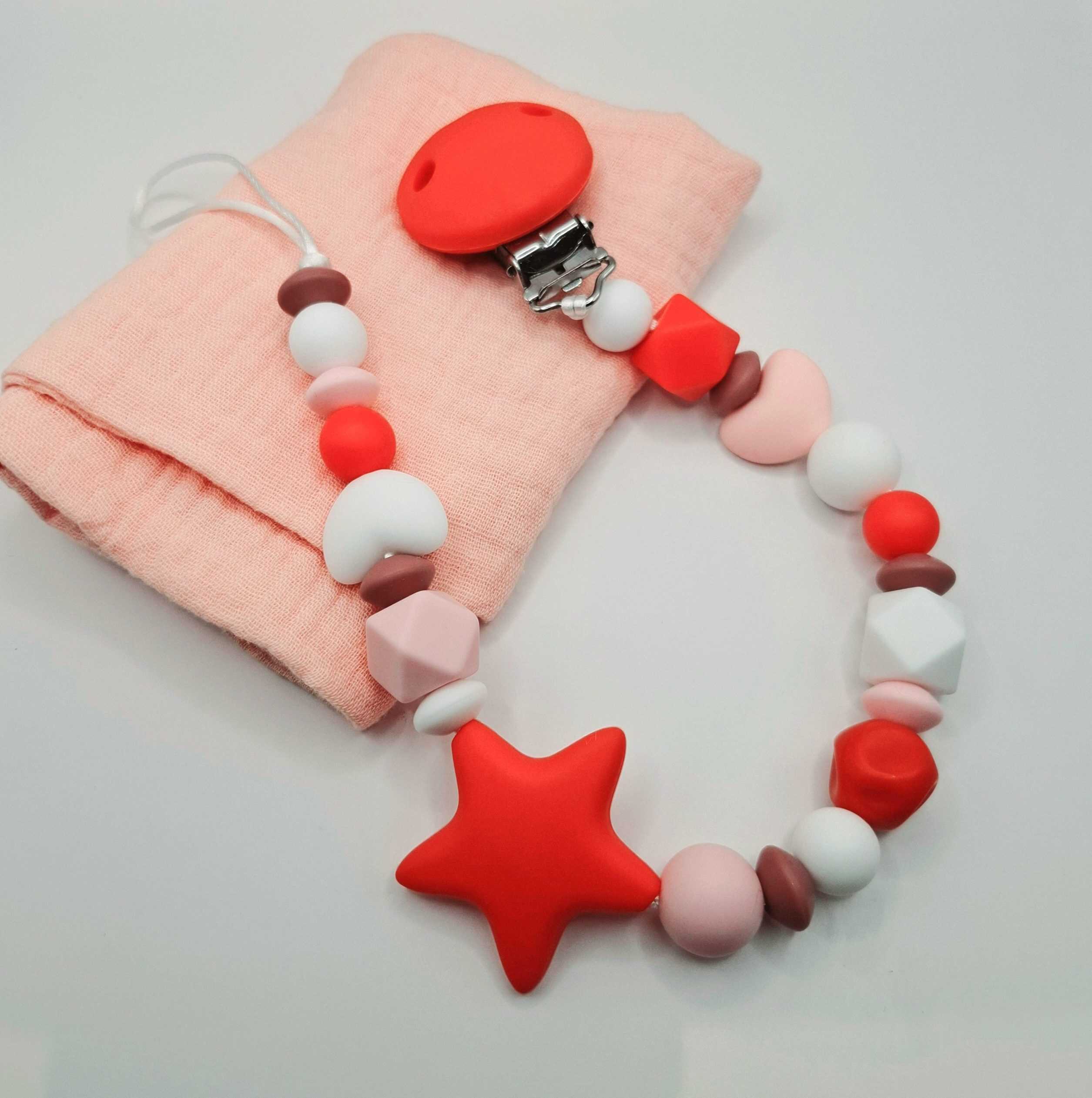 שרוך למוצץ- כוכב אדום ולבבות